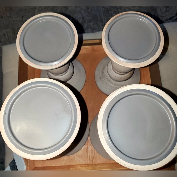 Beautiful Set of 4 Turned Wood Pillar Candlesticks, two 8", two 10" - Picture 9 of 10